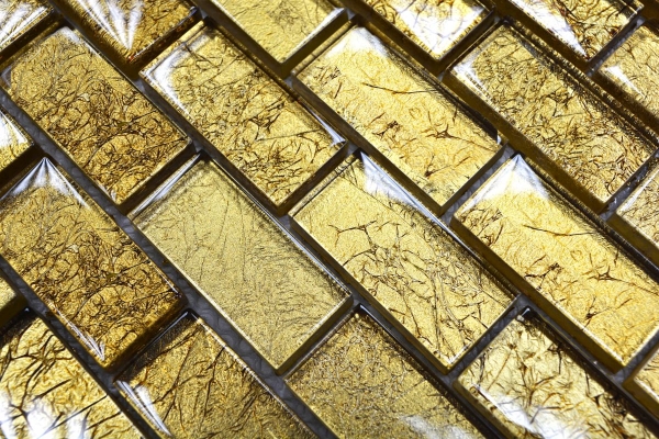 Handmuster Mosaikfliese Transluzent Brick Glasmosaik Crystal gold Struktur MOS120-0784_m