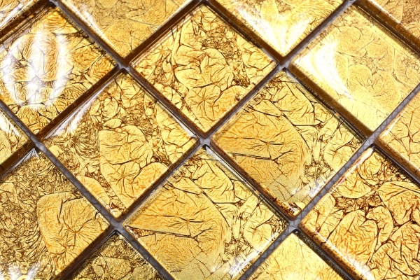 Piastrella di mosaico dipinta a mano Mosaico di vetro traslucido Struttura in oro cristallo MOS120-0786_m