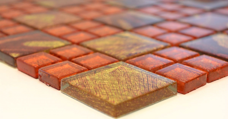 Handmuster Mosaikfliese Transluzent Kombination Glasmosaik Crystal Sunrise orange MOS88-8SRO_m