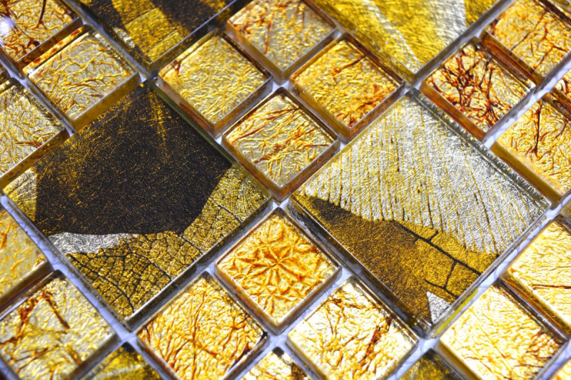 Pannello posteriore a mosaico Mosaico di vetro combinato traslucido Crystal Desert gold MOS88-8DSG_f