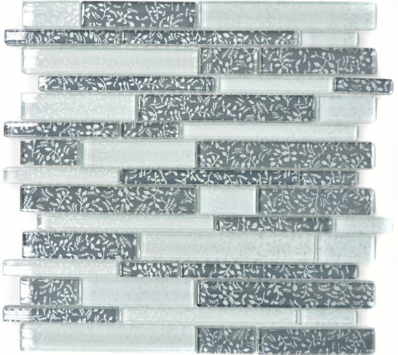 Glass mosaic rods mosaic tiles tile backsplash white gray anthracite flowers MOS86-8CFL