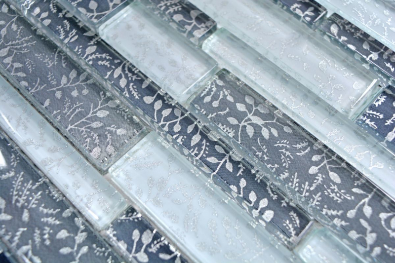 Piastrella di mosaico dipinta a mano Mosaico di vetro composito bianco grigio traslucido Crystal Chic Flowers MOS86-8CFL_m