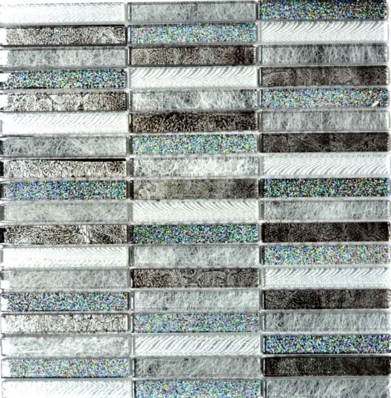 Piastrella di mosaico dipinta a mano Aste traslucide Mosaico di vetro Crystal Day argento MOS87-STDS_m