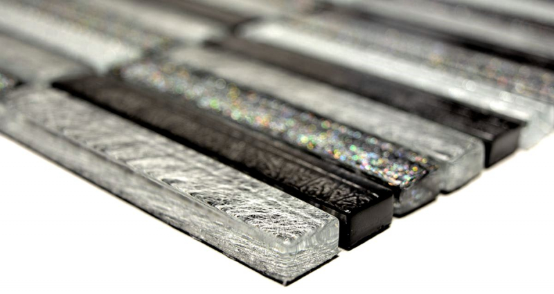 Glass mosaic rods Mosaic tiles Tile backsplash glitter silver anthracite MOS87-STDS