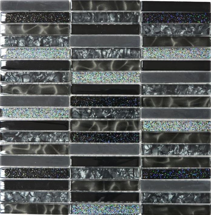 Piastrella di mosaico dipinta a mano Aste nere traslucide Mosaico di vetro Crystal Night nero MOS87-STNB_m