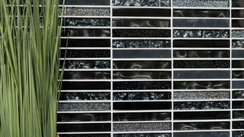 Aste per mosaico di vetro Tessere per mosaico Backsplash di piastrelle grigio glitter antracite nero MOS87-STNB