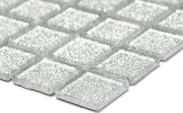 Handmuster Mosaikfliese Transluzent Glasmosaik Crystal silber gehämmert MOS60-0207_m