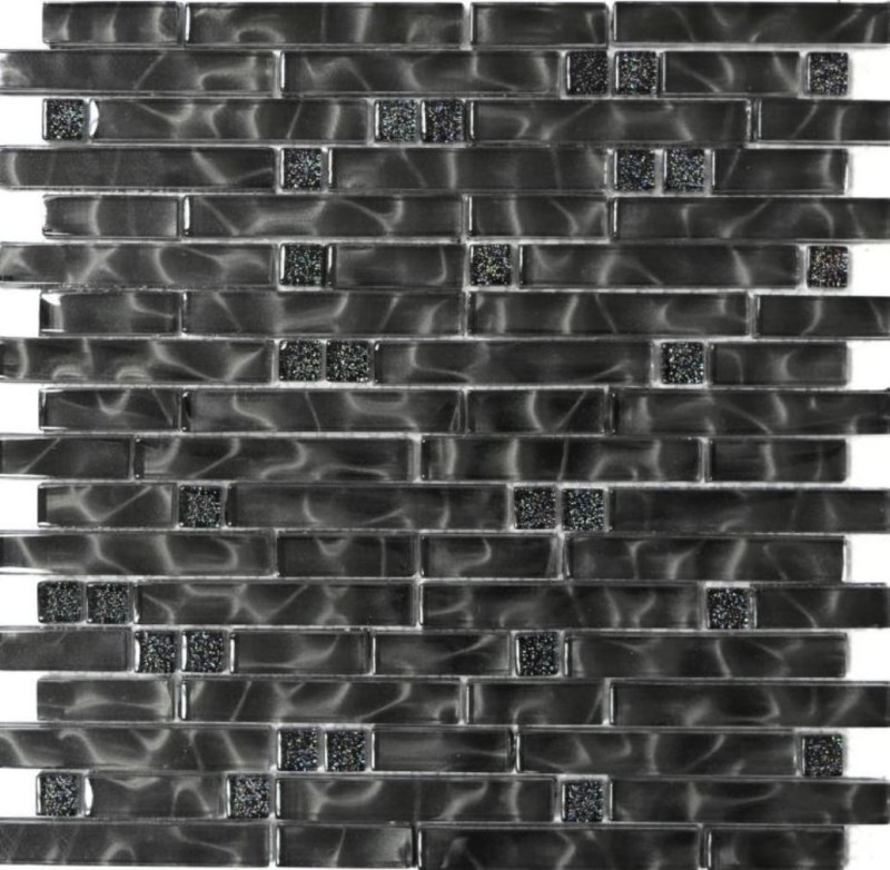 Glasmosaik Stäbchen Mosaikfliesen glitzer grau anthrazit schwarz MOS87-MV708