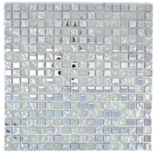 Mosaikfliese Glasmosaik electroplated Silber Glas matt gefrostet MOS92-0217
