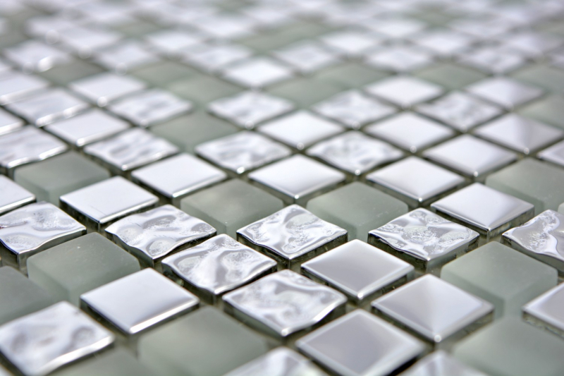 Mosaikfliese Glasmosaik electroplated Silber Glas matt gefrostet MOS92-0217