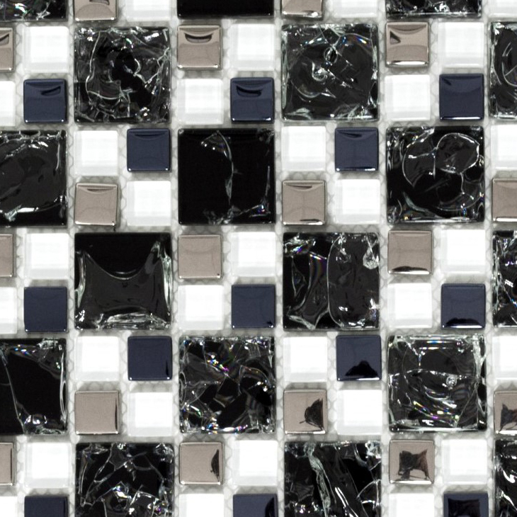 Mosaico di vetro mosaico piastrelle backsplash bianco nero argento frattura ottica galvanica MOS88-k1499