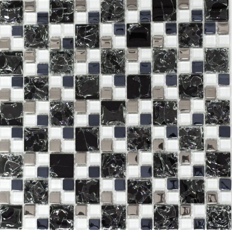 Mosaïque de verre Carreaux de mosaïque blanc noir argent rupture optique electroplated MOS88-k1499