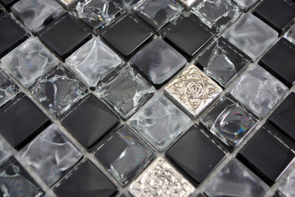 Piastrella di mosaico Traslucido grigio nero Mosaico di vetro Resina grigio nero argento smerigliato MOS92-0333_f | 10 tappetini di mosaico