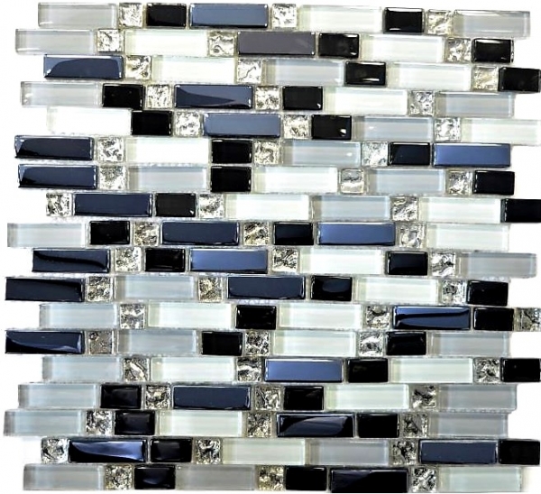 Échantillon manuel Carreau de mosaïque Translucide blanc gris noir composite Mosaïque de verre Crystal EP blanc gris noir MOS87-IL007_m