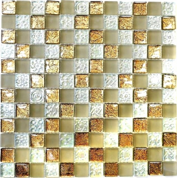 Piastrella di mosaico champagne traslucido Mosaico di vetro cristallo lustro champagne MOS88-8LU80_f | 10 tappetini di mosaico