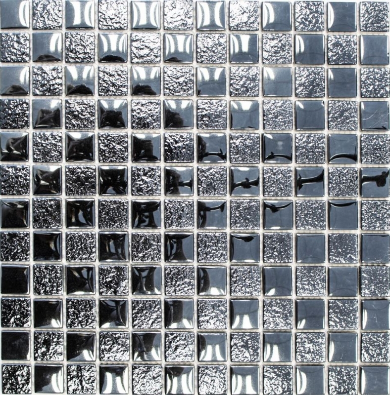 Handmuster Mosaikfliese Transluzent schwarz Glasmosaik Crystal Lüster schwarz MOS88-8LU89_m