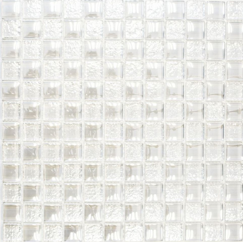 Handmuster Mosaikfliese Fliesenspiegel Transluzent weiß Glasmosaik Crystal Lüster weiß MOS88-8LU90_m