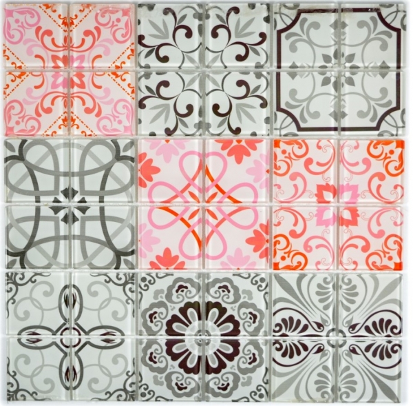 Retro vintage mosaic tile translucent gray red glass mosaic Crystal FRANCE MOS68-Retro-F_f | 10 mosaic mats