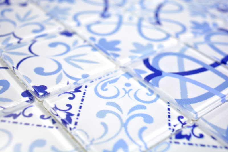 Mosaïque rétro vintage bleu translucide Mosaïque de verre Crystal MALTA MOS68-Retro-M_f | 10 tapis de mosaïque