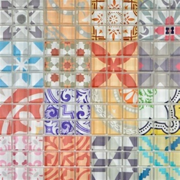 Hand pattern retro vintage mosaic tile translucent multicolored glass mosaic Crystal Design MOS88-Retro-31_m
