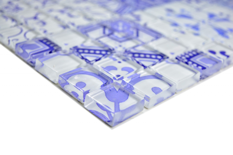 Mosaico in vetro tessere di mosaico retro vintage bianco blu MOS88-Retro-33