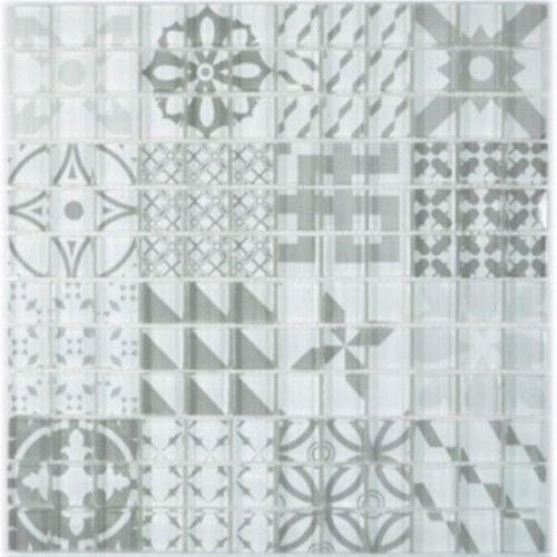 Mosaico vintage retrò con motivi a mano Mosaico di vetro grigio traslucido Crystal Design grigio MOS88-Retro-35_m