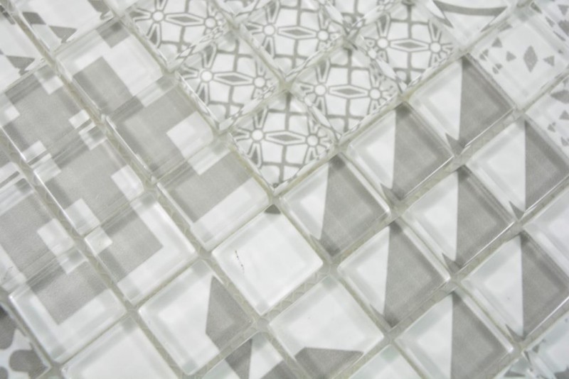 Glass mosaic retro vintage mosaic tiles white gray MOS88-Retro-35