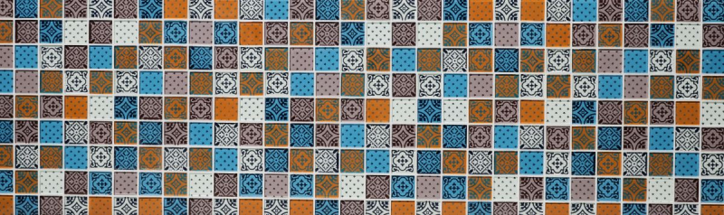 Mosaico di vetro ornamenti retro vintage tessere di mosaico bianco blu arancio grigio look MOS78B-0123