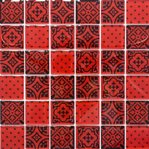 Piastrella di mosaico vintage retrò dipinta a mano Rosso traslucido Mosaico di vetro Cristallo ottico rosso MOS78B-0902_m