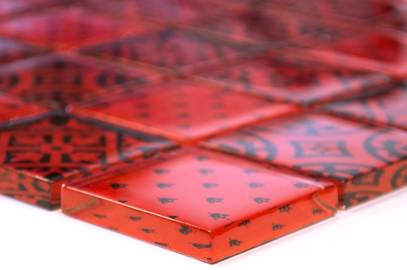 Piastrelle di mosaico vintage retrò per la cucina, mosaico di vetro rosso traslucido, aspetto cristallo rosso MOS78B-0902_f | 10 tappetini di mosaico