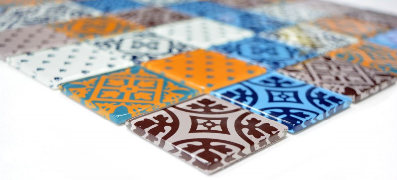 Mosaico vintage retrò traslucido bianco blu arancione grigio mosaico di vetro aspetto cristallo MOS68-4OP12_f | 10 tappetini di mosaico