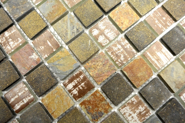 Piastrella di mosaico vintage retrò dipinta a mano, traslucida, beige, marrone, grigia, in vetro, in pietra di cristallo, rustica MOS82-1206_m