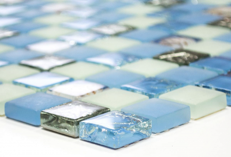 Mosaïque de coquillages Carreaux de mosaïque de verre blanc mat bleu argenté MOS82B-0104