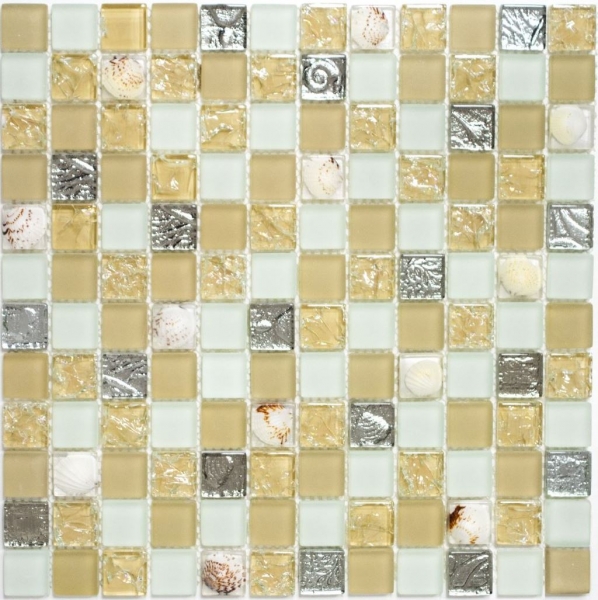 Mosaikfliese Transluzent beige Glasmosaik Crystal Muschel beige MOS82B-0112_m