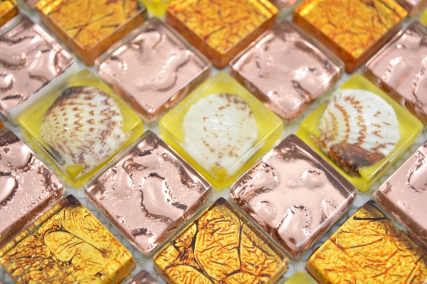 Piastrella di mosaico dipinta a mano Arancione traslucido Mosaico di vetro Conchiglia di cristallo arancione MOS82B-0708_m