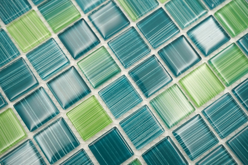 Glasmosaik Mosaikfliesen Strich gelb türkis grün Schwimmbadmosaik Poolmosaik MOS64-0509
