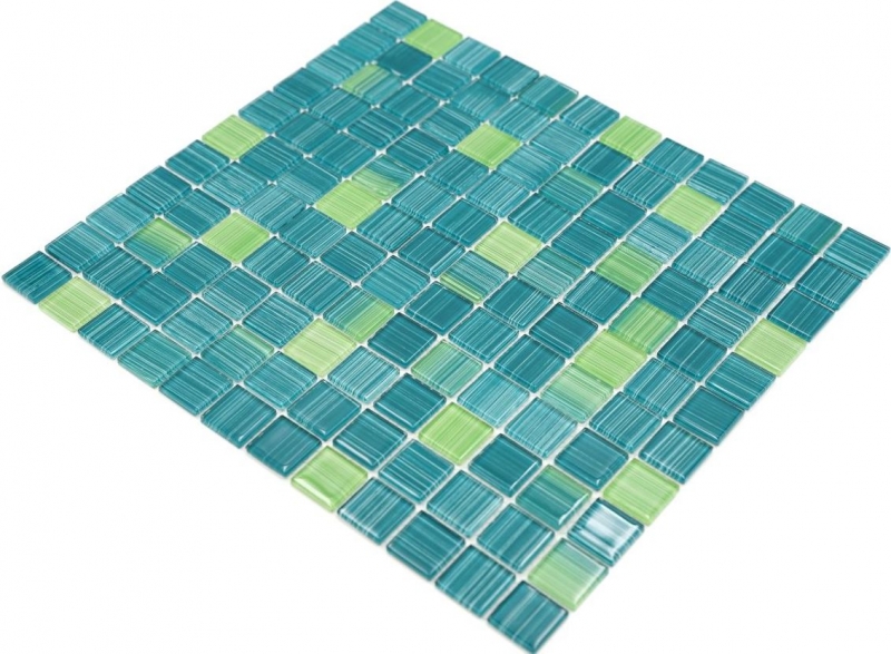Glasmosaik Mosaikfliesen Strich gelb türkis grün Schwimmbadmosaik Poolmosaik MOS64-0509
