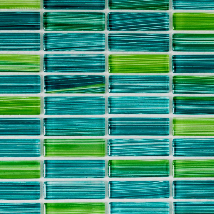 Piastrella di mosaico decorata a mano Linea traslucida verde aste Mosaico di vetro Linea cristallo verde MOS77-0508_m