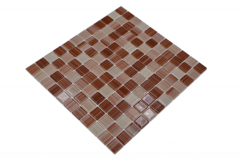 Glass mosaic mosaic tiles line beige brown tile mirror shower wall MOS64-1209