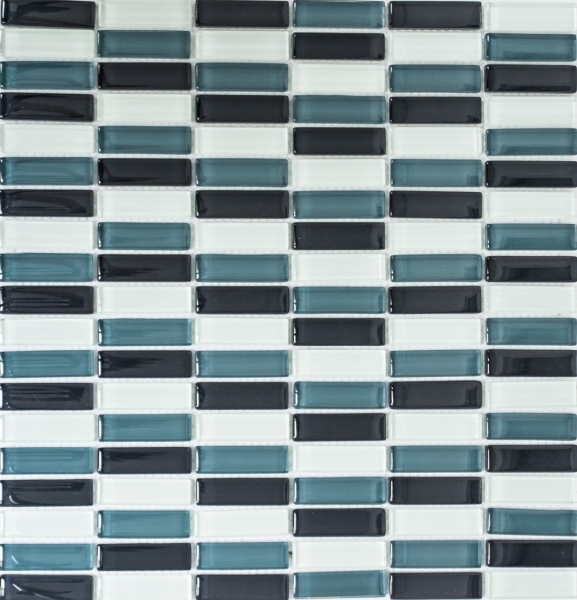 Glasmosaik Stäbchen Mosaikfliesen weiss grau schwarz BAD WC Küche WAND MOS77-0204