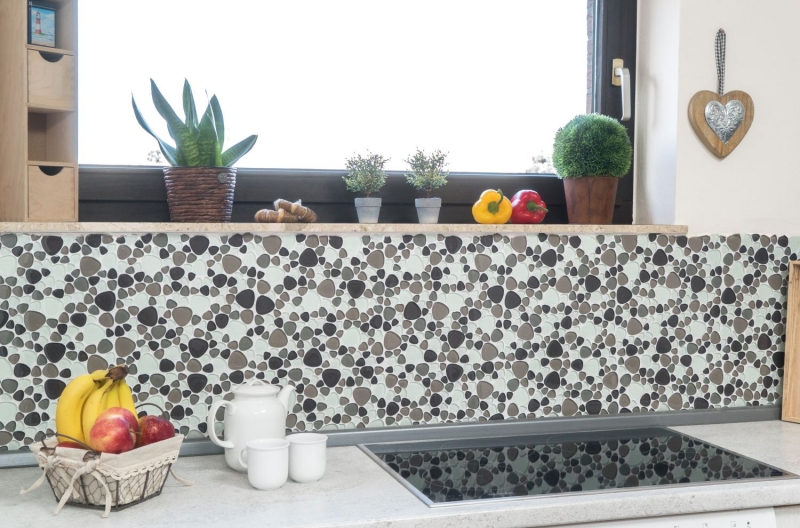 Glass mosaic mosaic tiles beige brown pebble shower tray tile backsplash MOS94-PG66