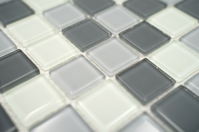 Mosaik Fliesen weiss grau anthrazit Glasmosaik BAD WC Küche WAND Mosaikplatte MOS62-0204