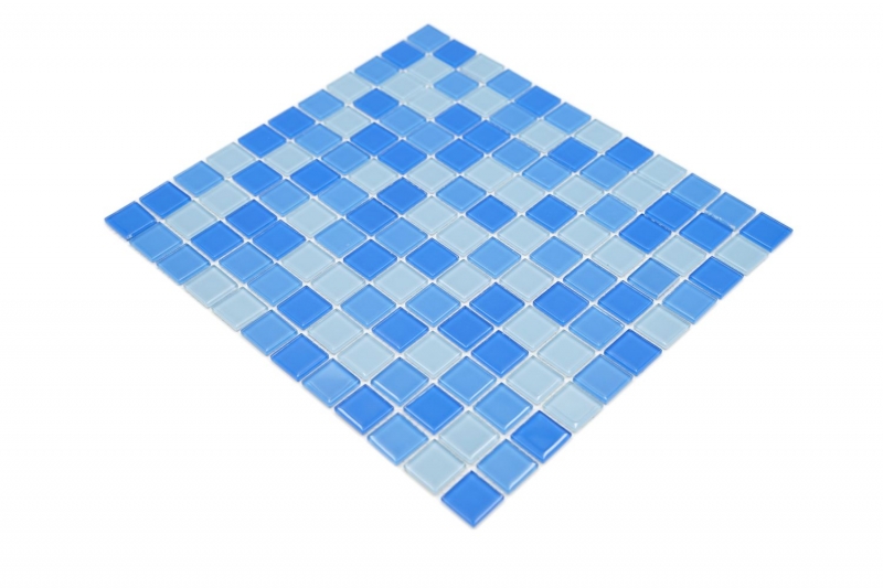 Mosaik Fliesen Glasmosaik hellblau mittelblau Schwimmbadmosaik Poolmosaik MOS62-0404