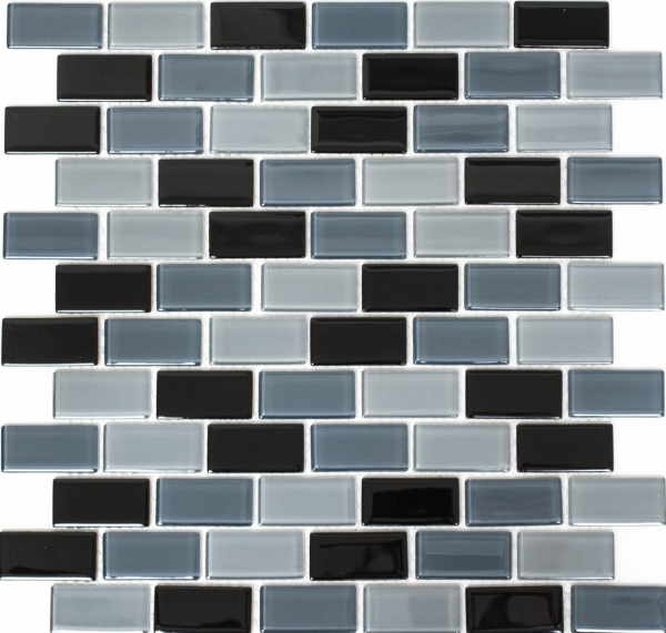 Mosaikfliese Transluzent schwarz Brick Glasmosaik Crystal schwarz MOS66-0208_f | 10 Mosaikmatten