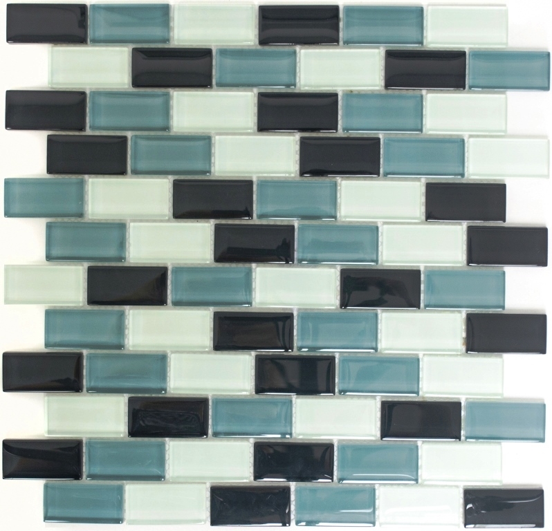 Glasmosaik Mosaikmatte Mosaikbordüre weiss grau schwarz Mauerverbund Brick MOS76-0204