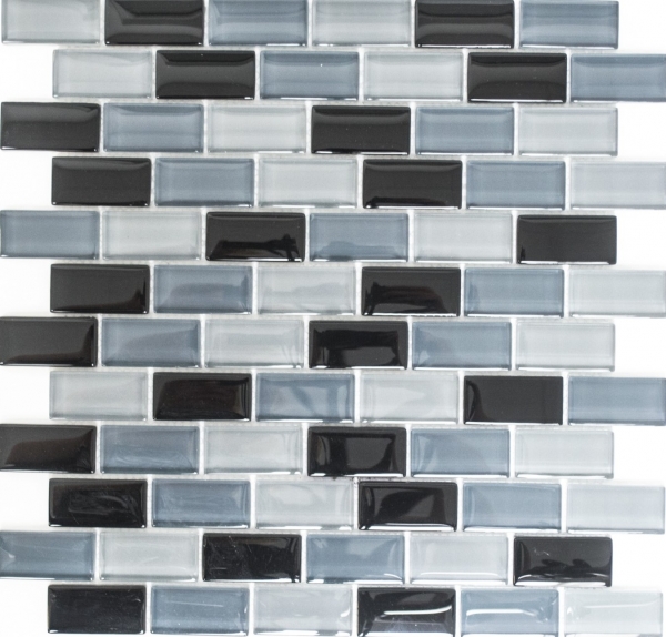 Piastrella di mosaico nero traslucido Brick Mosaico di vetro nero cristallo MOS76-0208_f | 10 tappetini di mosaico