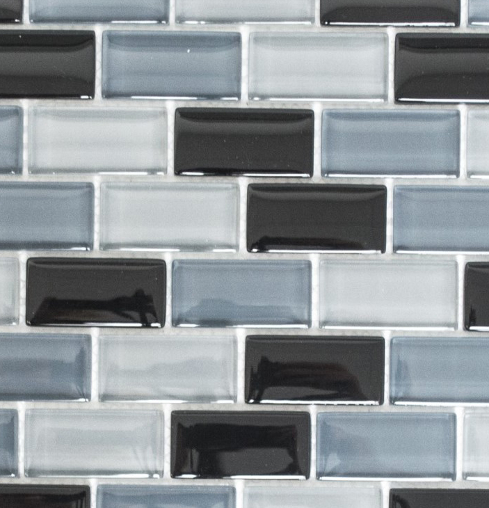 Carreau de mosaïque Translucide noir Brick Mosaïque de verre Crystal noir MOS76-0208_f | 10 Tapis de mosaïque
