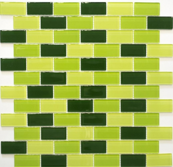 Mosaic tile Translucent green Brick Glass mosaic Crystal light green green dark green MOS66-0506_f | 10 mosaic mats