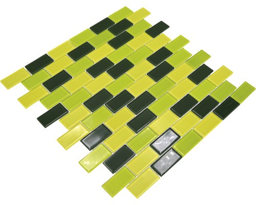 Verbund Mosaikfliesen gelb kiwi grün Brick Glasmosaik BAD WC Küche WAND MOS66-0506