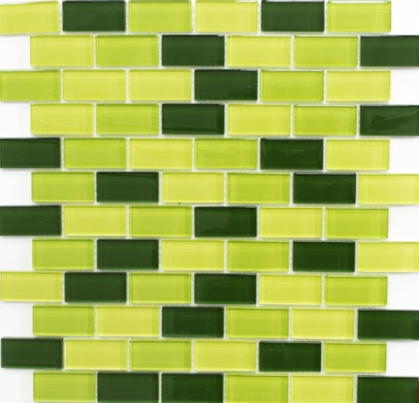 Handmuster Mosaikfliese Transluzent grün Brick Glasmosaik Crystal hellgrün grün dunkelgrün MOS76-0506_m